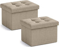 Ornavo Home Small Storage Ottoman, Set of 2, Foldable Collapsible Rectangle Linen Ottoman Foot Rest Stool Seat, for Living Room, Bedroom, Home Office, Dorm - 12 x 16 x 12, Taupe