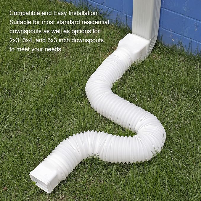 plusgutter 16.5ft Long Gutter Downspout Extensions Flexible, 4" Diameter Drain Downspout Extender, Down Spout Drain Extender for Rainwater Drainage, Extendable from 3.4ft to 16.5ft(1Pack, White)