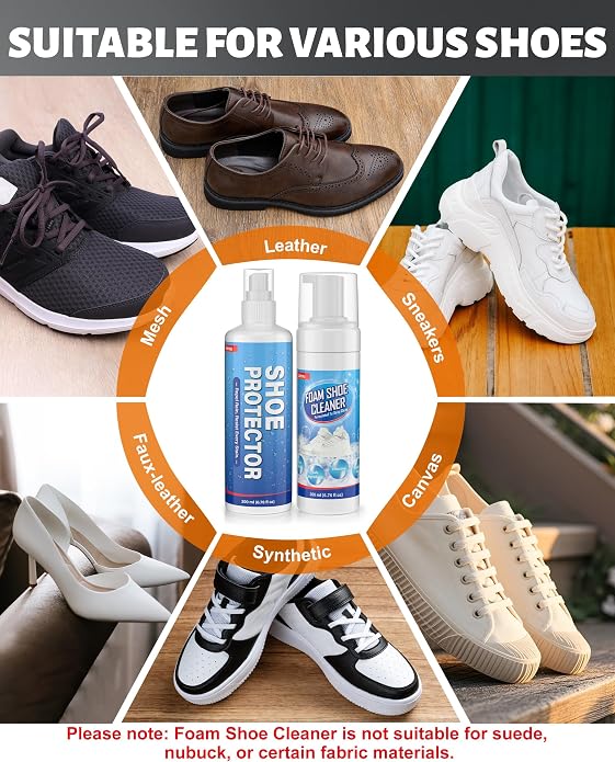 Jevvu Shoe Cleaner, Sneaker Cleaner Foam for Removing Stains and Dirt, Shoe Cleaning Kit for White Shoes