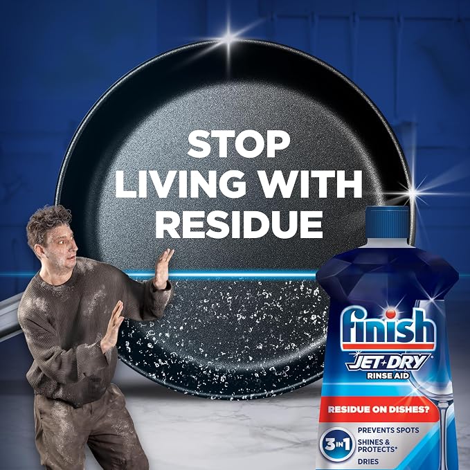 Finish Jet-Dry Dishwasher Rinse Aid, Compatible with Dishwasher Detergent, Prevents Spots & Residues, Dries, Shine & Protects, 32 oz, 315 washes (Pack of 2)