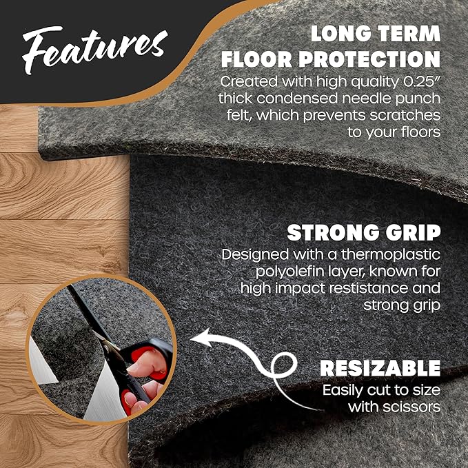 Nevlers 6x9 Rug Pad Non Slip – 1/4" Thick Felt TPO Dual-Layer Grip Mat | Anti Skid Rug Gripper for Hardwood Floors & More, Customizable Carpet Pad for Floor Protection, Floor Padding for Added Comfort