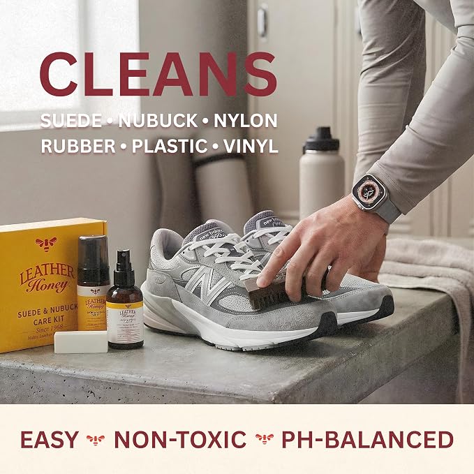 Leather Honey Suede Cleaner – Non-Toxic & Made in USA Since 1968 | Gently deep cleans & restores suede & nubuck shoes, boots, jackets, Uggs, bags & purses. Safe for any color including white.