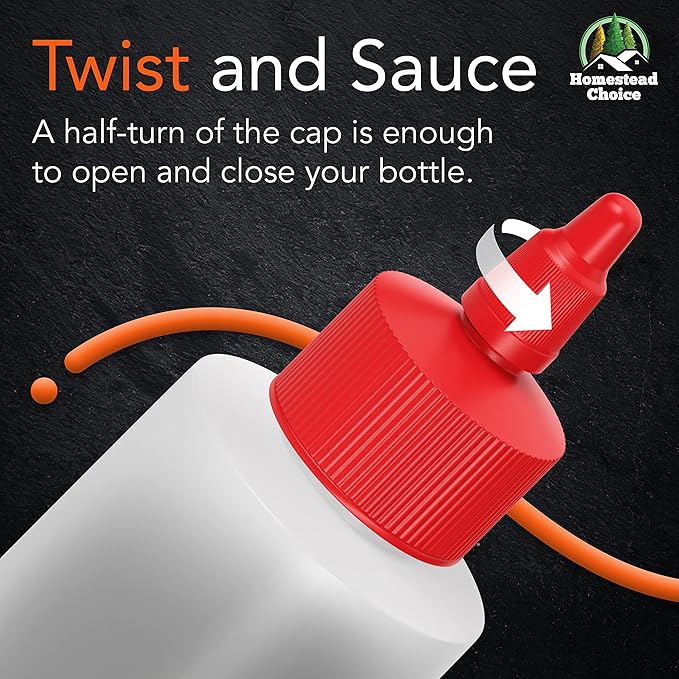 6-pack Plastic Squeeze Bottles for Sauces - 16oz Condiment Squeeze Bottles for Liquids - BPA Free Squirt Bottle with Twist Cap - Ketchup, Syrup, Oil, Dressings, Honey & Arts and Crafts