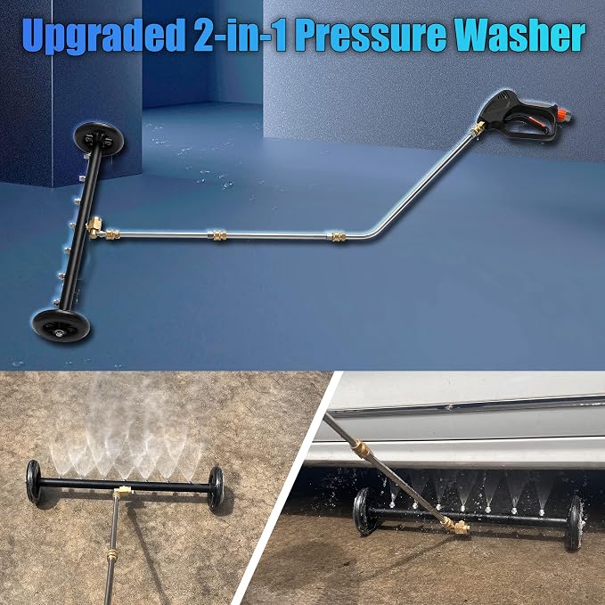 Tool Daily 24" Undercarriage Cleaner & Water Broom, 7 Nozzles, 1/4" QC | Fits Most Pressure Washer Wands, Pivoting Coupler Switches Modes, For Driveways, Decks, Patios, 4000 PSI