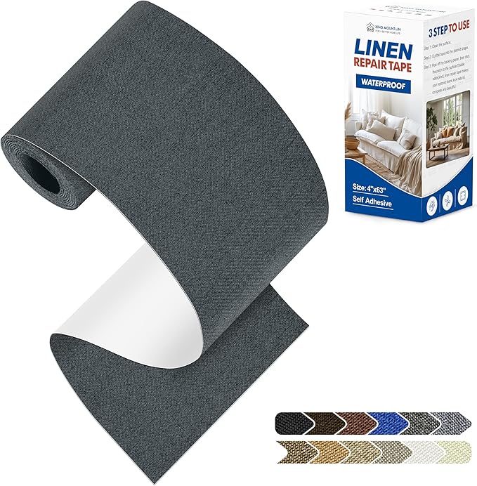 KING MOUNTAIN Linen Repair Patches, Self-Adhesive Fabric Patches, 4 X 63 inch Extra Size, Multi Color, Can be Used for Sofa Repair and Linen Clothes Repair (Charcoal Gray)