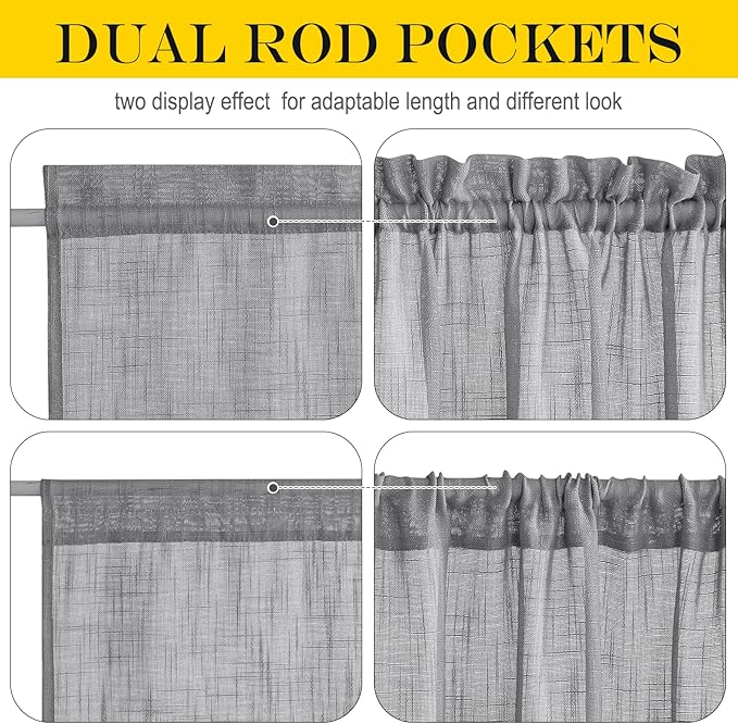 NICETOWN Door Curtains for Sliding Glass French Door, Farmhouse Linen Cutains for Kitchen Light Filtering Rod Pocket Small Window Covering with Tieback, 12" W x 72" L, Dark Grey, 1 PC