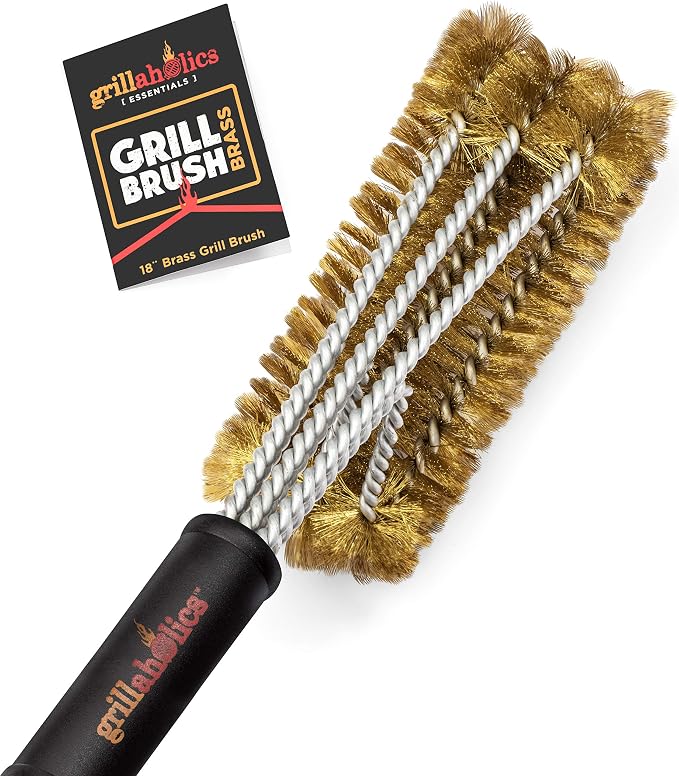 Brass Grill Brush – Safe BBQ Brush for Outdoor Cooking – Heavy-Duty Soft Bristle Grill Cleaning Tool for Porcelain & Ceramic Grates | Softer Than Steel | Designed for Porcelain and Ceramic Grates