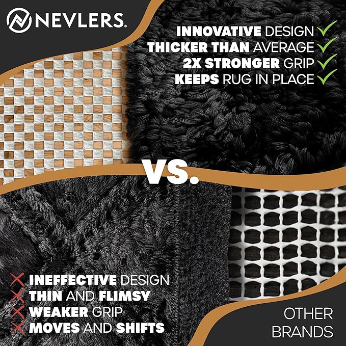 Nevlers 2'x6' Under Rug Non Slip Pad | White PVC Foam Non Slip Rug Pads | Open Weave Anti Slip Rug Grips | Anti Skid Rug Gripper for Hardwood Floors & Other Surfaces | Rug Stoppers to Prevent Sliding