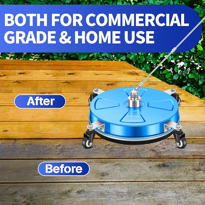 LidoDola 16'' Pressure Washer Surface Cleaner Blue, Power Washer Accessory | Stainless Steel Housing with 4 Wheels, 1/4" QC, 2 Extension Wands & 2 Replacement Nozzles, for Gas & Electric Pressure Washer