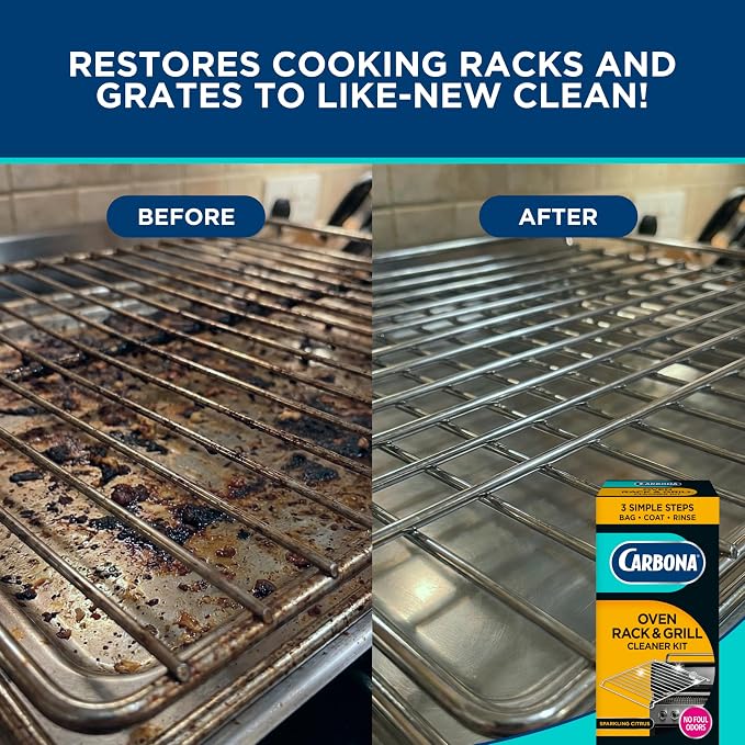 Carbona Oven Rack & Grill Cleaner Kit, Includes Bag & Gloves, Eliminates Thick Grease, Grime & Baked-On Food, Unscented Formula, No Scrubbing Required