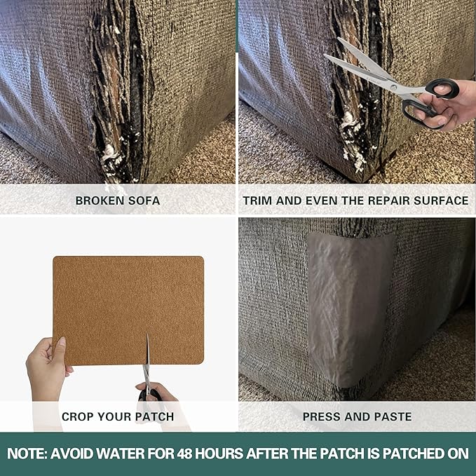 Azobur Couch Patch Repair Fabric,Microfiber Fabric, Self-Adhesive, for Sofa Repair and Upholstery, 2 Pieces, 9.5 x 11 inches (Black)