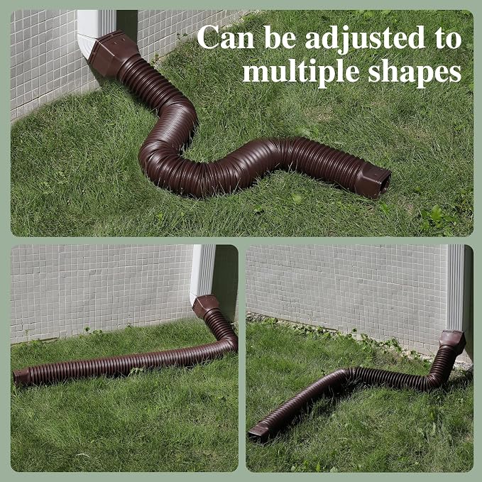 Gutterlix Flexible Gutter Downspout Extensions, Connectable Downspout Extender with 58"+ 67" Extendable Pipe, Thickened Down spout Drain Extension for Rainwater Drainage(2 Pack, Brown)