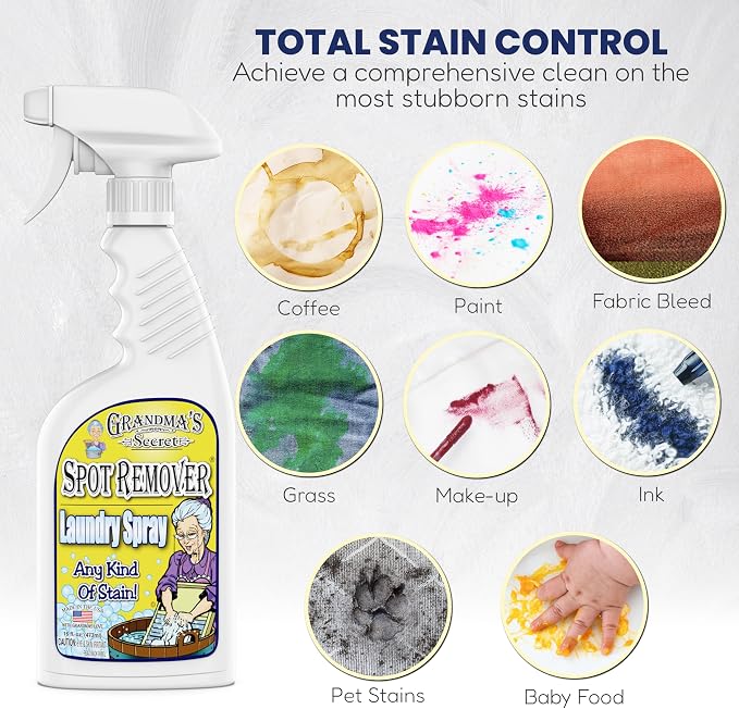 Grandma's Secret Laundry Spray - Chlorine, Bleach and Toxin-Free Stain Remover for Clothes - Fabric Stain Remover Removes Oil, Paint, Blood and Pet Stains – 16 Ounce