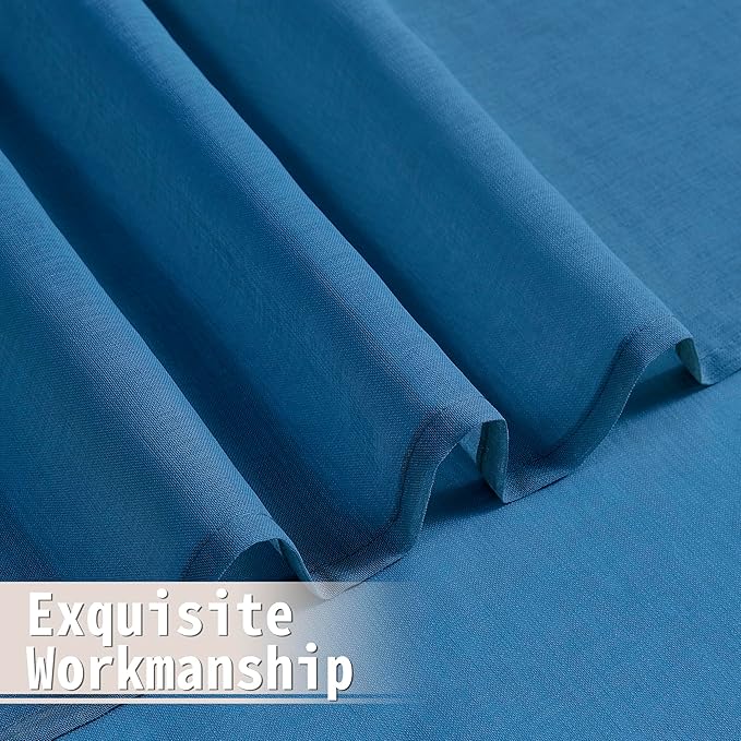 Tollpiz Sheer Curtains Closet Linen Textured Curtain Sheers Doorway Light Filtering Voile French Door Rod Pocket Curtains Patio Glass Door, 54 x 63 inches Long, Classic Blue, Set of 1 Panel