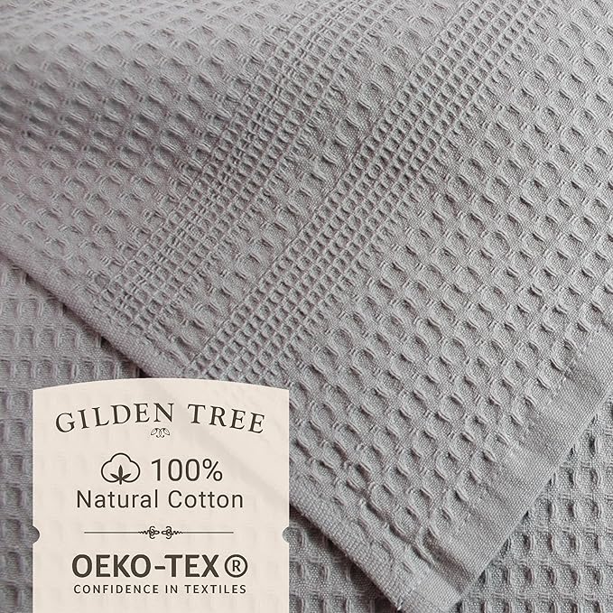 GILDEN TREE Waffle Towels for Bathroom, 100% Cotton Quick Dry Towel, Waffle Bath Towels Large, Absorbent Lightweight Travel Towel, Bath Towels Set of 2, Classic Style (Pewter)