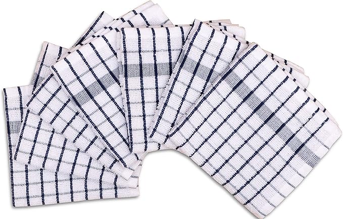 AMOUR INFINI Kitchen Dish Cloths Set of 8 - Ultra Soft, Highly Absorbent, Quick-Drying Terry Cotton Dishcloths 12"x12" Inch Wash & Cleaning Cloths for Kitchen & Dishwashing (Blue)
