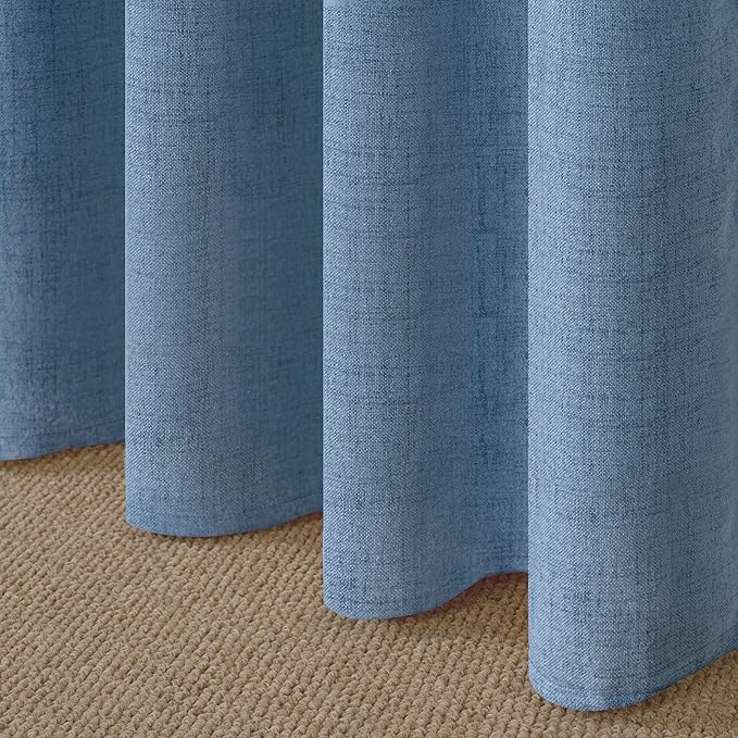 YoungsTex Denim Blue Linen Curtains 78 Inch Length for Living Room, Light Filtering Semi Sheer Window Drapes Rod Pocket Back Tab Curtain for Bedroom Office Dining Coastal, 2 Panels, 52 X 78 Inch