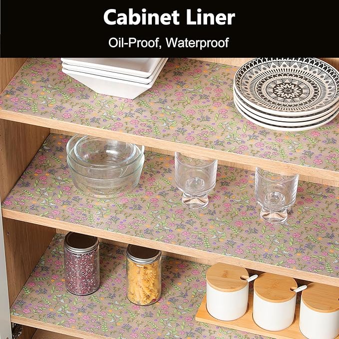INNOLITES Non-Slip Shelf Liner – Cabinet & Drawer Liner Non-Adhesive – Waterproof Oil-Proof – Durable EVA with Floral for Kitchen Cabinets Refrigerator – BPA-Free, Easy to Cut 17.7" x 197"