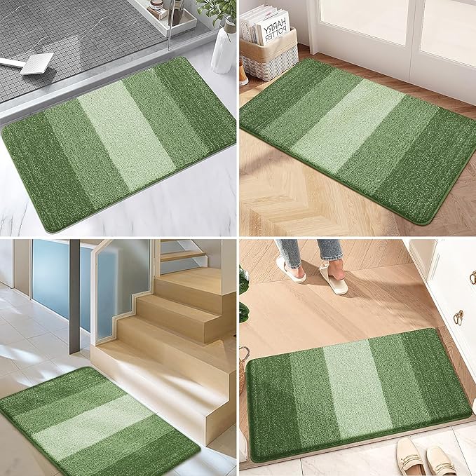 Kitinjoy Indoor Outdoor Door Mat, 48x32 Non-Slip Absorbent Dirt Trapper, Low-Profile Washable Inside Entrance Front Floor Mat, Sturdy Soft Entry Doormats for Entryway, Green