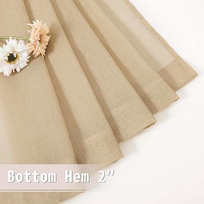 Tollpiz Sheer Curtain Closet Linen Textured Curtain Sheers Doorway Light Filtering Voile French Door Rod Pocket Curtains Patio Glass Door, 25 x 80 inches Long, Beige, Set of 1 Panel