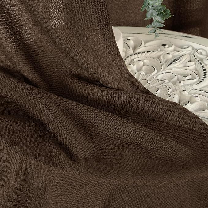 YoungsTex Brown Linen Kitchen Curtains 40 Inches Long for Windows Over Sink, Short Drapes with Back Tab Rod Pocket Light Filtering for Bathroom Cafe Window Fall Decor, 2 Panels, 42 X 40 Inch
