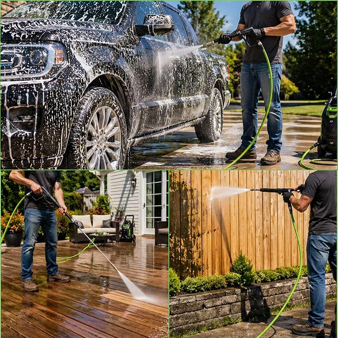 PWACCS Pressure Washer Hose 50 FT, 1/4" ID Steel Braided Kink Resistant Power Washer Hose with 3/8" Quick Connect Fittings - 4000 PSI High Pressure Washing Extension Hose