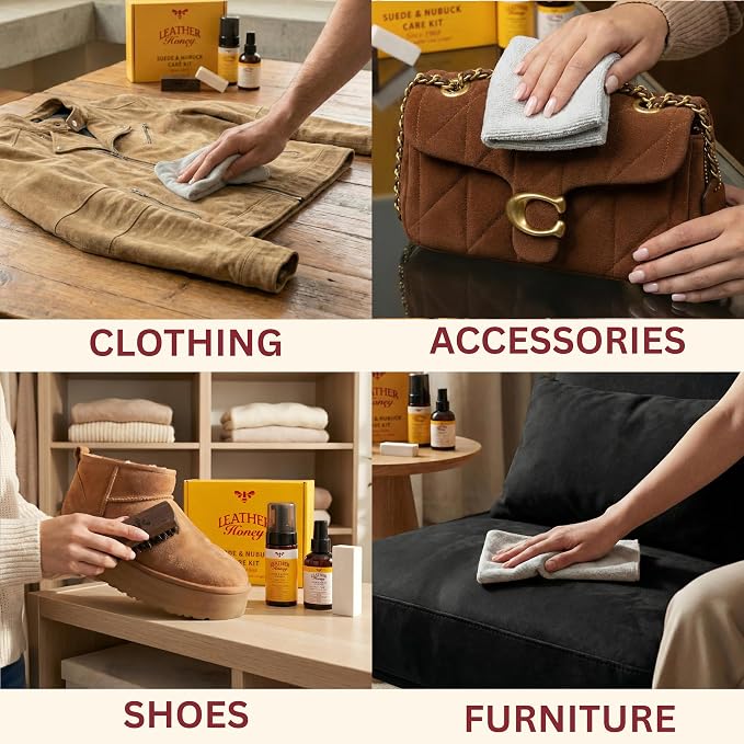 Leather Honey Suede & Nubuck Care Kit – Cleaner, Protector, Brush, Eraser | Non-toxic, made in the USA & trusted since 1968. Clean & protect any color shoes, boots, Uggs, furniture, jackets & bags.