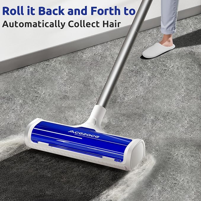 ACE2ACE A3 Pro Carpet Roller for Pet Hair, Carpet Pet Hair Removal Tool | Reusable Large Lint Rollers, No Bending No Kneeling, Cat Dog Hair Remover for Carpet, Rugs, Mats, Royal