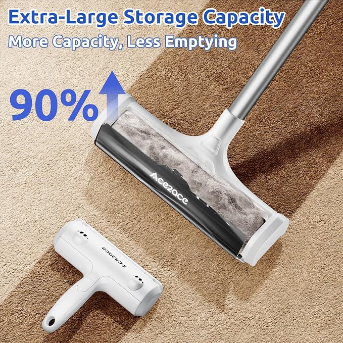ACE2ACE A3 Pro Carpet Roller for Pet Hair, Carpet Pet Hair Removal Tool | Reusable Large Lint Rollers, 5 Feet Long Handle No Bending No Kneeling, Cat Dog Hair Remover for Carpet, Rugs, Mats, Black