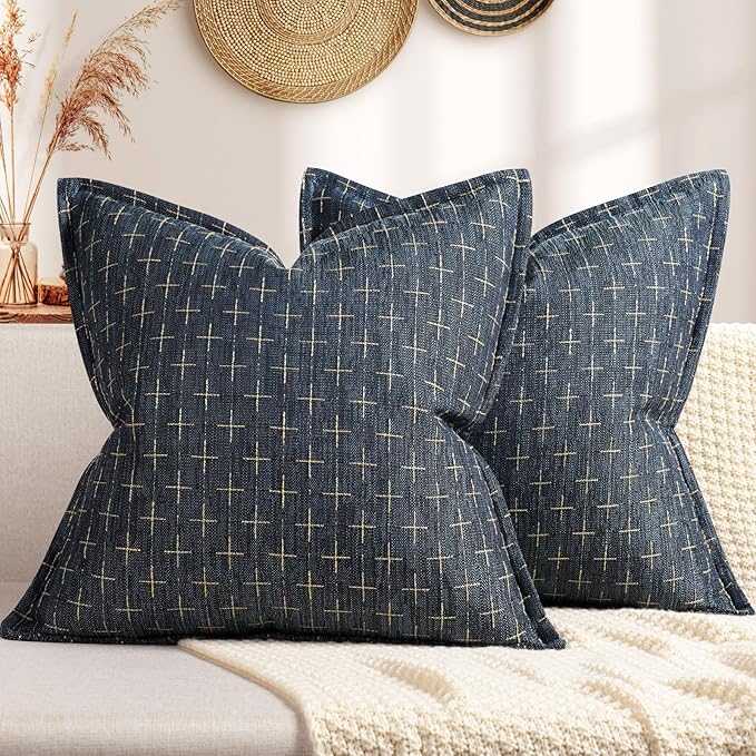 ZWJD Pillow Covers 22x22 Set of 2 Soft Polyester Textured Pillow Covers with Stylish Flange Edge Cozy Farmhouse Throw Pillows for Couch Bed Sofa Living Room