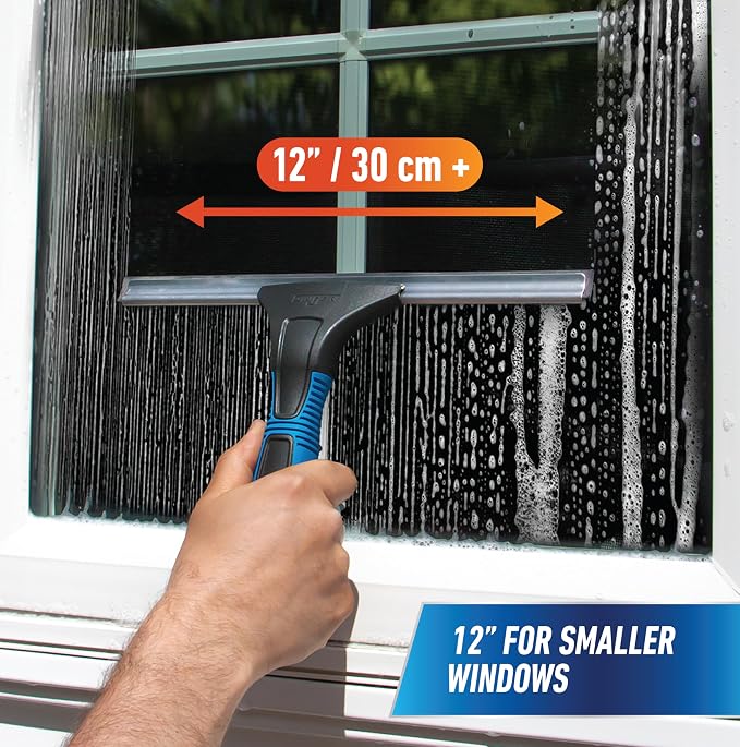 Unger Professional Connect and Clean 18” EZ Change Window and Glass Cleaning Squeegee, Large and Small Windows, Rubber Blade Tool for Streak-Free Results, Includes 12” Channel