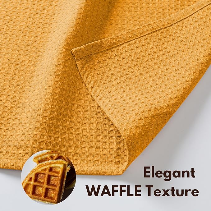 Native Fab Cotton Kitchen Towel with Hanging Loop 16x26 inches, 4-Pack, Waffle Weave Kitchen Towels for Cleaning Drying, Washcloths Soft & Absorbent Cloth Rags, Bar Towel, Dish Cloth, Mustard Yellow