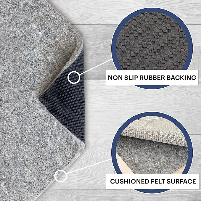 RUGPADUSA - Dual Surface - 5'3" x 7'6" - 3/8" Thick - Felt + Rubber - Enhanced Non-Slip Rug Pad - Adds Comfort and Protection - for Hard Surface Floors