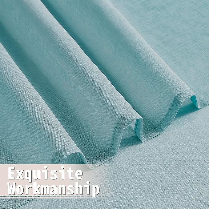 Tollpiz Sheer Door Curtains Closet Linen Textured Curtain Sheers Doorway Light Filtering Voile French Door Rod Pocket Curtains Patio Door, 54 x 63 inches Long, Dusty Blue, Set of 1 Panel