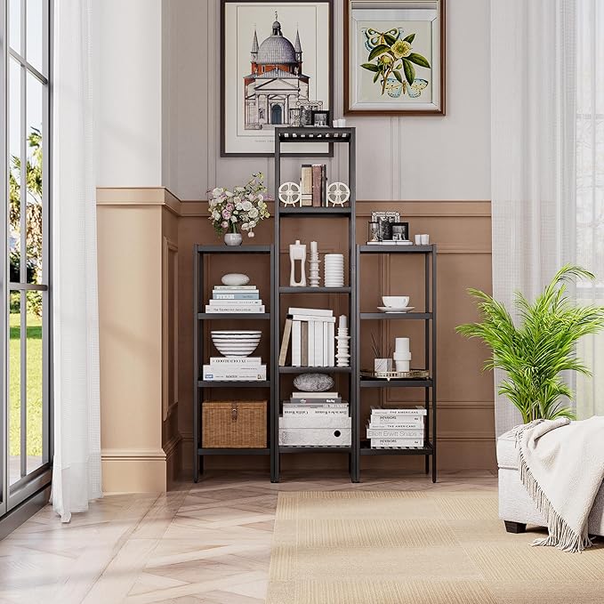 SMIBUY Bathroom Storage Shelf, 4-Tier Bamboo Rack Organizer, Multifunctional Shelving Unit for Living Room Bedroom Kitchen (Black)