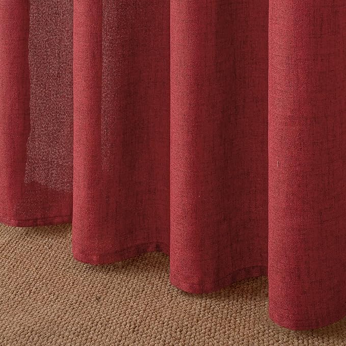 YoungsTex Red Linen Semi Sheer Curtains 84 Inch Length for Living Room 2 Panels Set, Christmas Light Filtering Window Treatments Drapes with Rod Pocket Back Tab for Bedroom Dining, 52 X 84 Inch