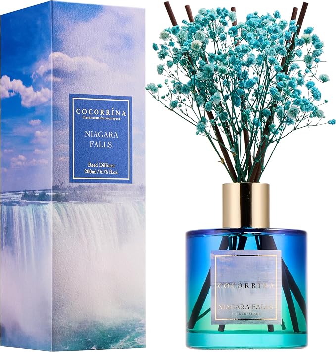 Reed Diffuser - Niagara Falls 6.7 Fl.oz Reed Diffuser Set with 8 Sticks & Preserved Baby's Breath, Reed Diffuser for Home Bathroom Shelf Decor