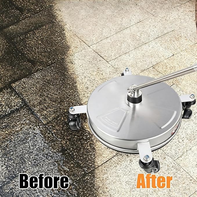 Hourleey 16" Pressure Washer Surface Cleaner, Stainless Steel Surface Cleaner with 4 Wheels for Concrete, Patio, Sidewalk, Deck, Pathway 1/4" Quick Connector, 2 Extension Wand, 4000 PSI