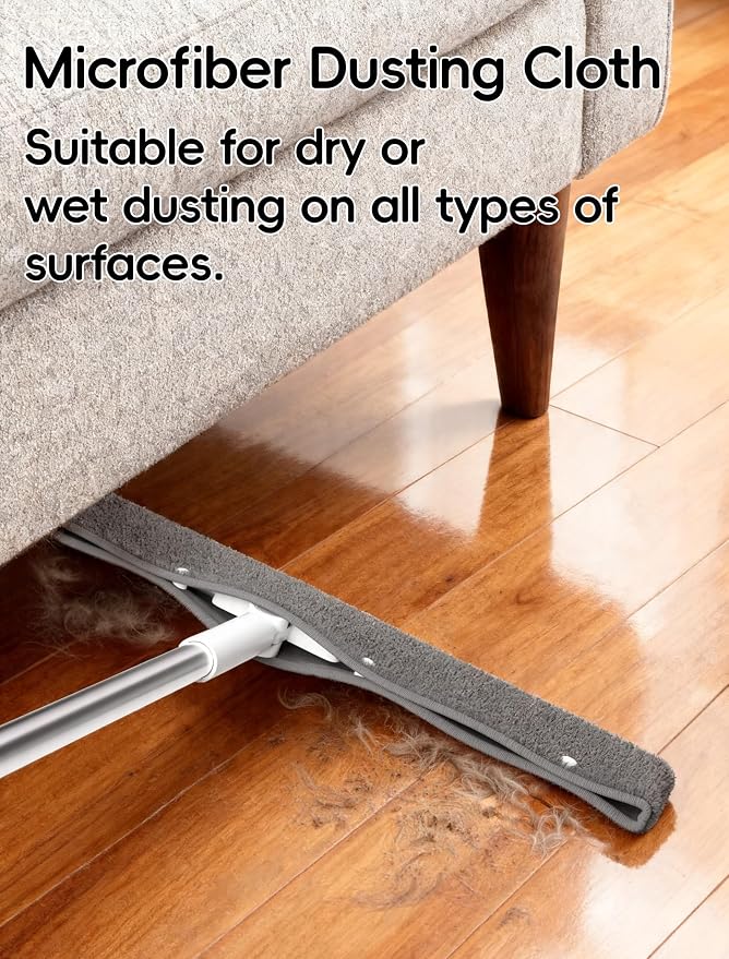 Floor Squeegee Broom with Long Handle, Heavy Duty Rubber Squeegee Kit, Scrubber for Tile Floor, Garage and Concrete, (Four Pieces of Fabric)