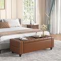 Maupvit Storage Ottoman Bench, 49 Inch Bedroom Bench, Upholstered Ottoman with Storage, Entryway Bench with Tufted Button, Faux Leather Window Bench for Bedroom, Living Room, Entryway, Hallway, Brown