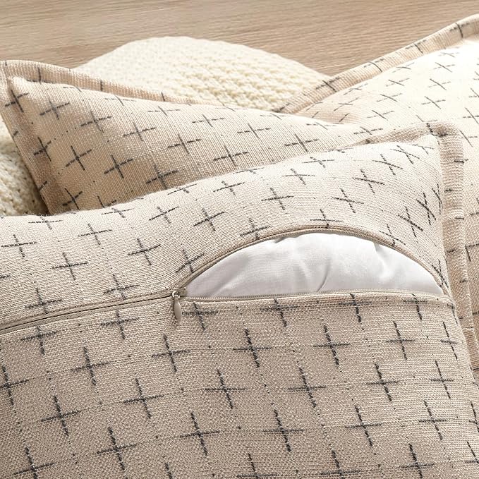 ZWJD Pillow Covers 18x18 Set of 2 Soft Polyester Textured Pillow Covers with Stylish Flange Edge Cozy Farmhouse Throw Pillows for Couch Bed Sofa Living Room