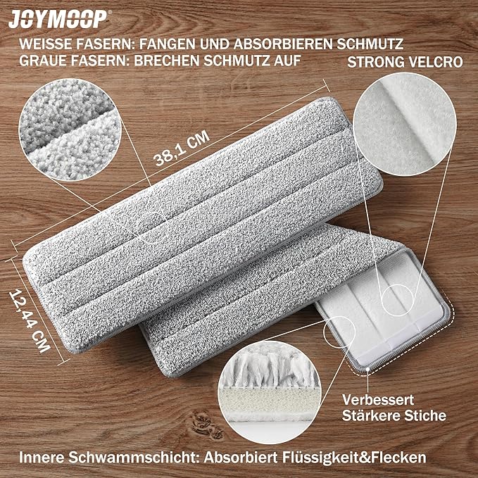JOYMOOP 13" Microfiber Flat Mop Head Replacement Pad for Floor Mop, White, 1 Pack