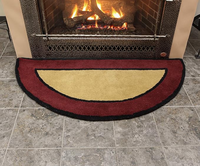 Minuteman International Contemporary II Berry Wool Hearth Rug, Half Round