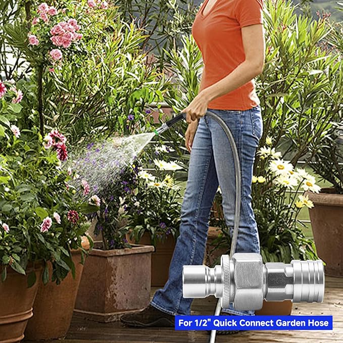 Tool Daily Garden Hose to Pressure Washer Adapter, 3/4” GHT Female to 1/4” Quick Connect, 3/4” GHT Male to 1/2” Quick Plug, Stainless Steel, 2 Pcs