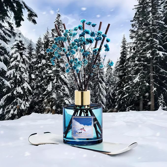 Reed Diffuser - Skiing in Aspen Reed Diffuser Set with 8 Sticks & Preserved Baby's Breath, Reed Diffuser for Home Bathroom Shelf Decor