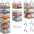 6-Tier Extended Depth Hanging Closet Organizers and Storage for Closet Organization, Stackable Hanging Shelves with Hooks for Clothes Sweaters Towels Purses, Fits Closet Shelves & Wire Metal Shelving