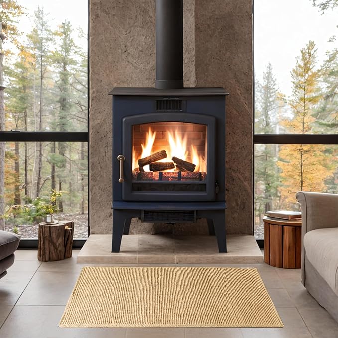 Plow & Hearth Dalton 2x3'6" Fireproof Hearth Rug | Ecru Herringbone | Wool Blend Fireplace Mat | Hearth Rugs for Fireplaces Fire Resistant | Protect Hardwood Floor and Carpet from Sparks and Embers