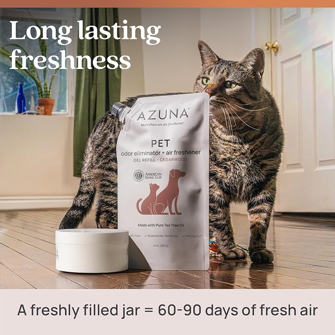 Azuna Pet Odor Eliminator for Strong Odor Gel | Plant Powered Australian Tea Tree Oil | Dog and Cat Room Deodorizer | Pet and Child Friendly | Cedarwood Scent | 24oz Refill