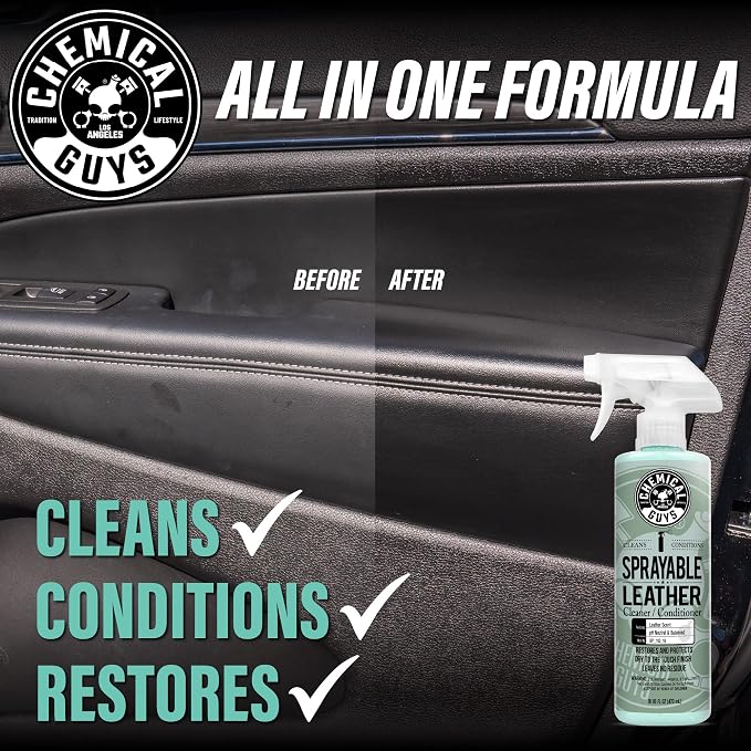 Chemical Guys, Sprayable Leather Cleaner & Conditioner in One Spray, 16 oz | One-step spray cleans and nourishes leather, vinyl and faux on seats, furniture and apparel, dirt lifts away