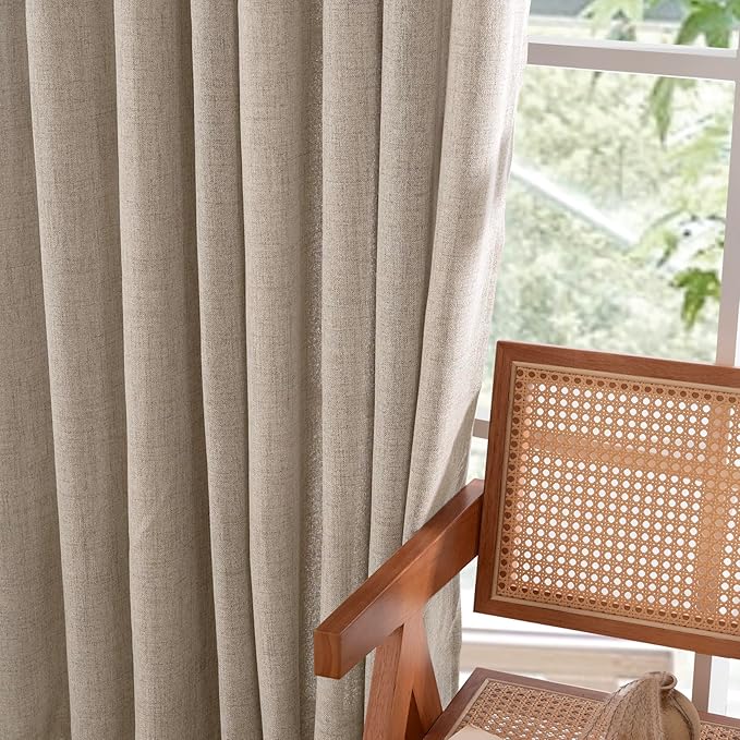 YoungsTex Dark Oatmeal Linen Curtains 72 Inches Long for Living Room, Semi Sheer Window Drapes Light Filtering with Back Tab Rod Pocket for Bedroom Office Dining Room, 2 Panels, 42 X 72 Inch